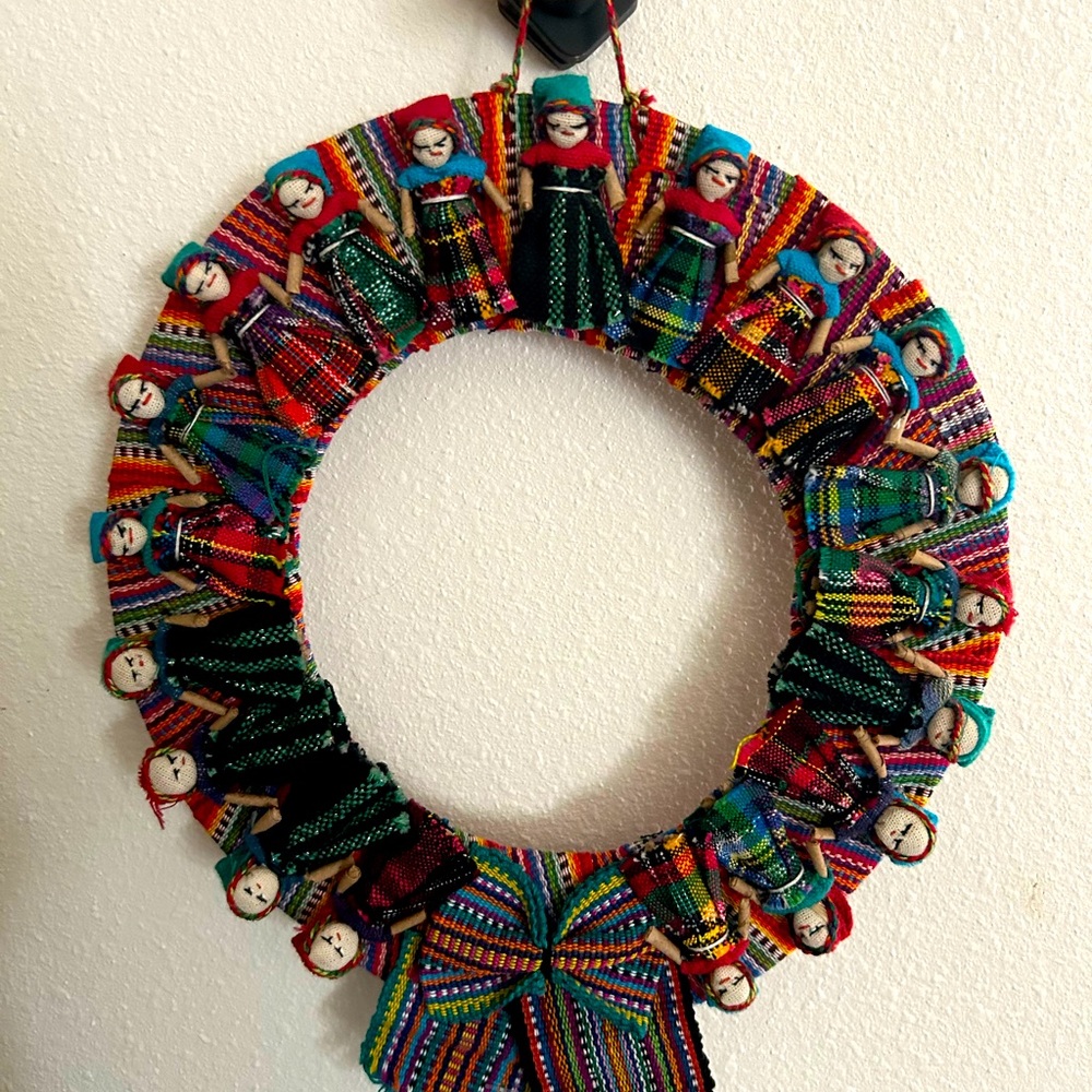 Worry doll wreath Guatemala cotton loom made